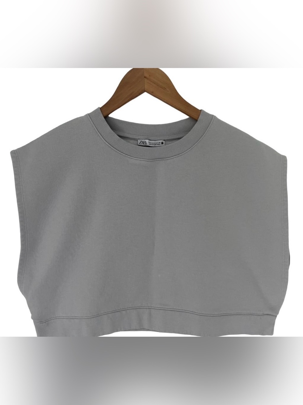 Zara Grey Boxy Cropped Sleeveless Sweatshirt Tank - Size M